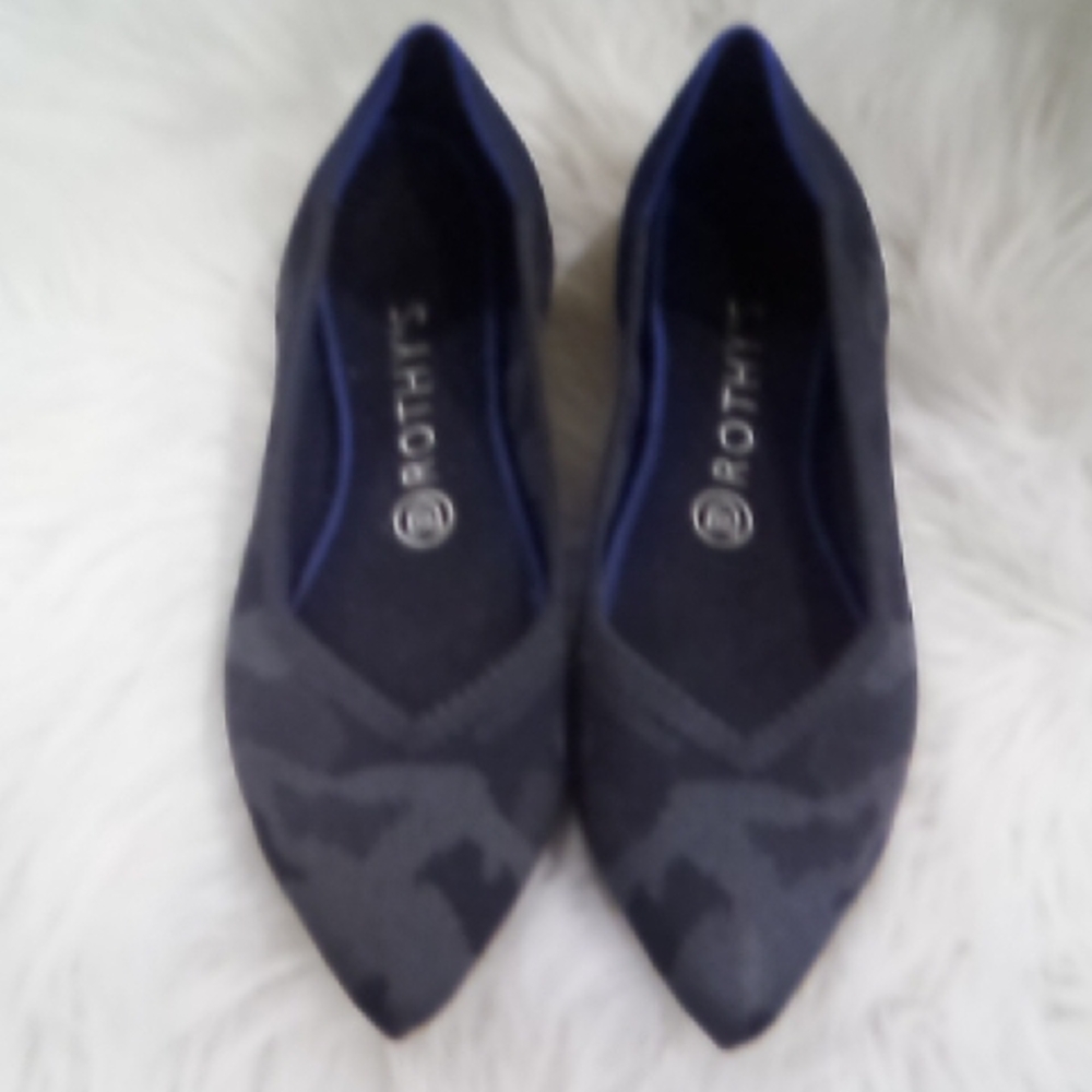 Rothy's Blue Gray Pointed Toe Loafers with Geometric Texture